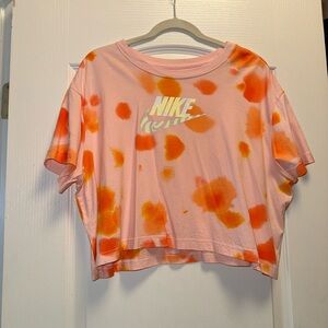 Nike Women's Pink and Orange Tie-Dye Crop Top